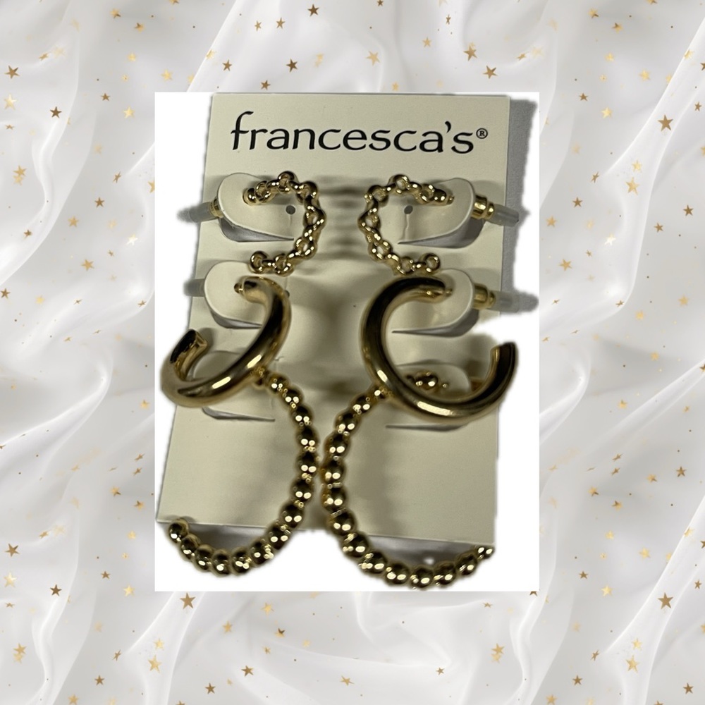 🫶🏼New Francesca’s Collection Trio Hoop Gold Earrings Stud Post back textured